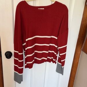 Red and Gray Striped Women's Sweater